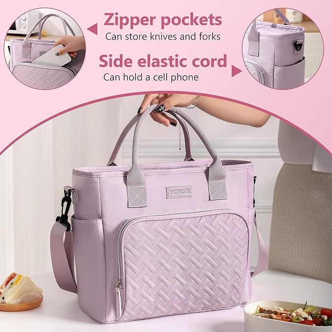 17L Insulated Lunch Bag for Women, LeakProof Insulated Work Lunch Box with Adjustable Shoulder Strap, Large Lunch Cooler Tote for Office, Commute & Travel (Charcoal Black)