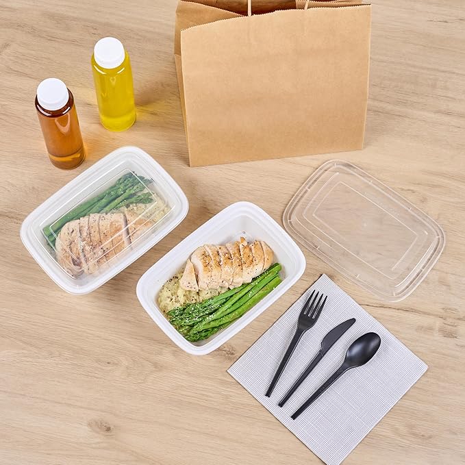 Restaurantware Asporto 38 Ounce Take Out Containers, 50 Food Containers With Lids - Microwavable, Disposable, White Plastic To Go Food Containers, No BPA, For Take Out And Delivery