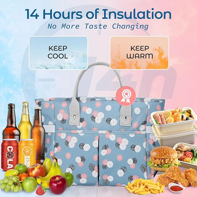 KIPBELIF Cute&Classy Roomy Insulated Lunch Bags for Women - Stylish & Functional Large Tote Adult Lunch Box for Working & Picnic