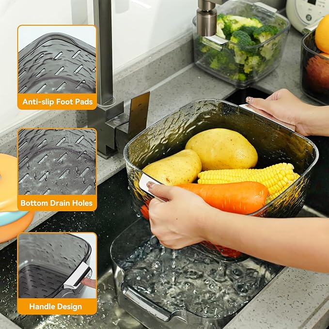 Taiuloo 6-Piece Colander Strainer Bowl Set, BPA-Free Plastic Fruit & Vegetable Washing Basket, Kitchen Colanders & Mixing Bowls for Pasta Berry Salad, 2/3.5/7QT