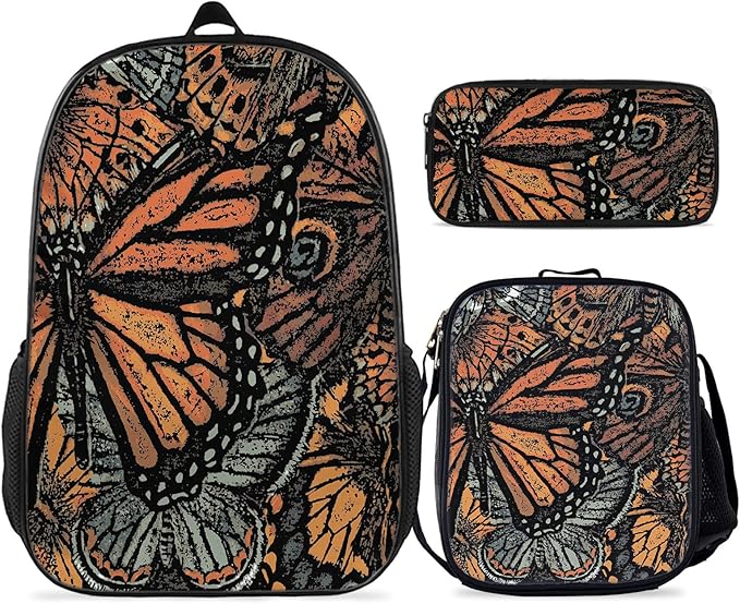 Butterfly Backpack, Butterfly Backpack For Girls 3 PCS for Teens, Boys and Girls Butterfly Bookbag, Butterfly Insulated Lunch Bag and Butterfly Pencil Case Perfect for School and Everyday Use.