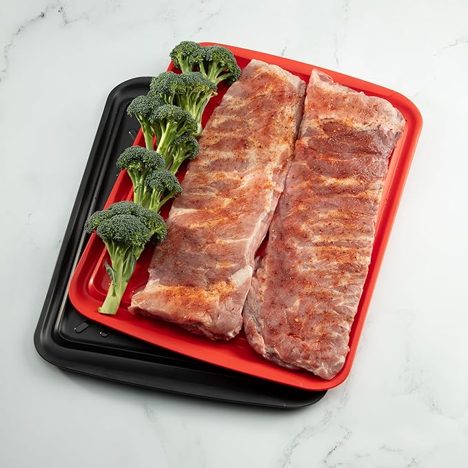 Cuisinart Grilling Prep and Serve Trays, 18.1x10.5 inch Large BBQ Trays Safe for Food Handling, 2 Dishwasher Safe Nesting Trays Black/Red, Perfect Grilling Tray for Cooked and Raw Meat, Fits 9 Burgers