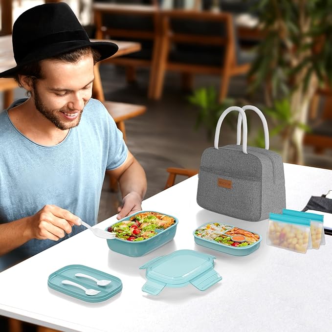 JBGOYON® Bento Lunch Box for Adults, Kids, Men, and Women – Includes Stackable Lunch Containers and Lunch Bag, Perfect for Boys and Girls, Microwave Safe and BPA-Free(Green )