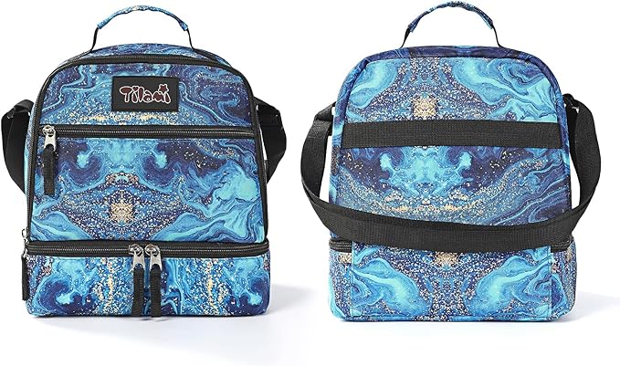 Tilami Lunch Bags Insulated Adjustable Strap Zipper, Water-Resistant Cooler Bags, Bento Bags for Kids Toddlers, Blue Wave