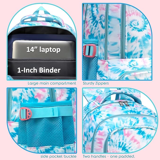 BLUEFAIRY Girls Backpack with Lunch Box for Kids Primary Elemenatry School Bag Set Middle School Bookbags Set for Teens Childs Back to School Gifts 2 Pcs Blue