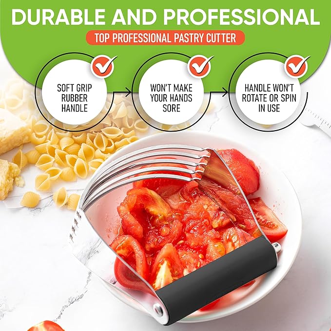 Spring Chef Professional Large Dough Blender, Black & Stainless Steel Round Measuring Cups and Spoons, Set of 15-2 Product Bundle