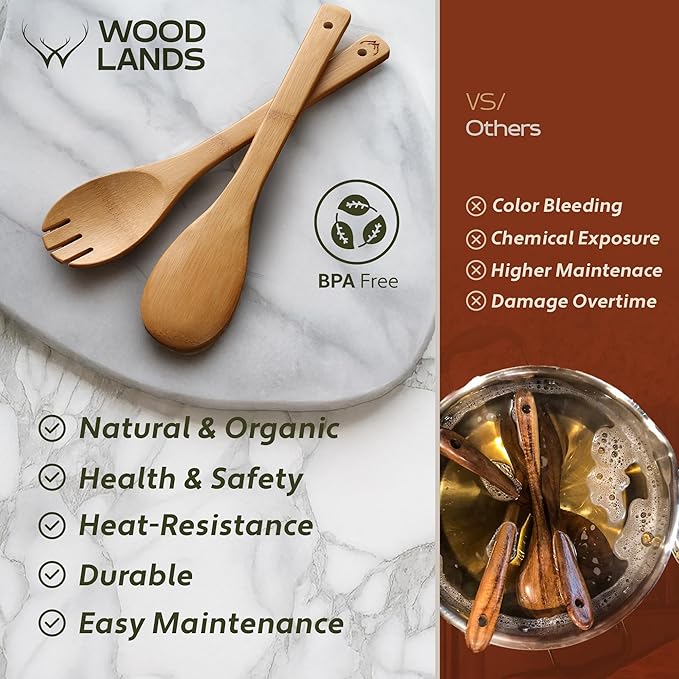 Bamboo Wooden Spoons For Cooking 6Pcs – Eco-friendly Wood Kitchen Utensils Set - Heat-resistant Wooden Utensil Set For Nonstick Cookware, Lightweight Spatula Set, Ideal Mothers Day Gifts