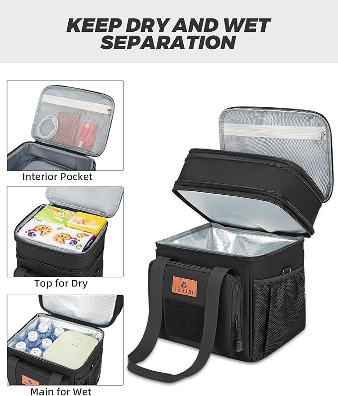 HSHRISH Expandable Large Tactical Lunch Box for Adults, Durable Insulated Lunch Bag with Shoulder Strap, Soft Cooler Bag for Men Work Outdoor Picnic Trips, 20 Can/16 L, Black