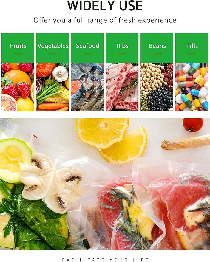 Syntus Vacuum Sealer Bags, 6 Pack 3 Rolls 11" x 20' and 3 Rolls 8" x 20' Commercial Grade BPA Free Bag Rolls, Food Vac Bags for Storage, Meal Prep or Sous Vide