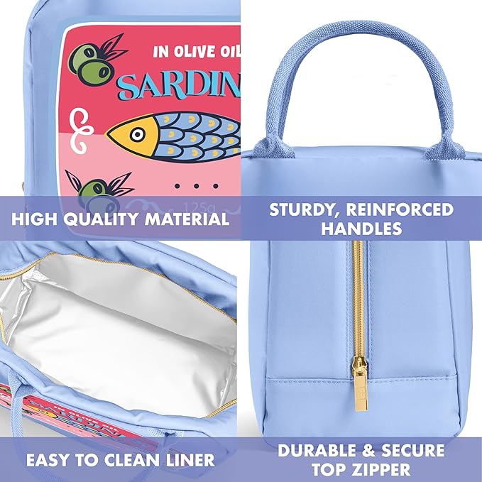 Fit & Fresh Lunch Bag For Women, Insulated Womens Lunch Bag For Work, Leak Resistant & Stain-Resistant Large Lunch Box For Women With Containers, Zipper Closure Bloomington Bag, Rose Sardines