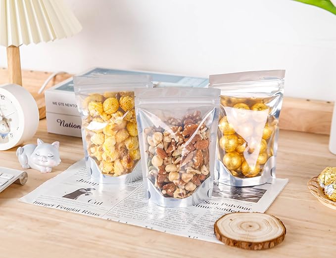 100 PACK Mylar Bags for Food Storage and Resealable Bags for Small Business Packaging Supplies Great for Party Favor Food Storage Bags (Silver,4x6Inches)