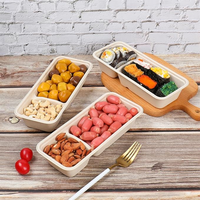 16 oz disposable 2 compartments Sugarcane Fibers bowls with lid take away Bagasse food containers Meal Prep Bowls 25 Pack