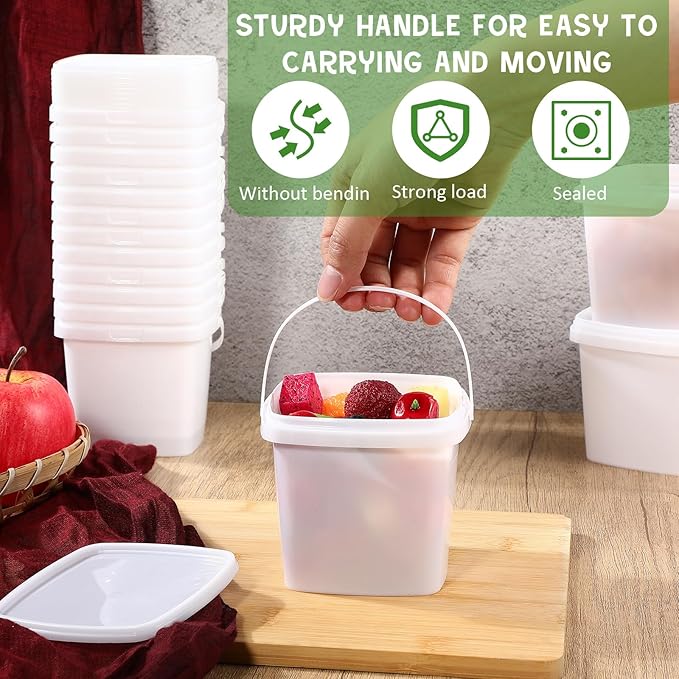 Mifoci 24 Pack 16.9 Oz/ 500 ml Square Deli Containers with Lids Airtight Ice Cream Bucket with Handle Reusable Freezer Microwave Safe Plastic Food Storage Containers Pail for Snack Take out