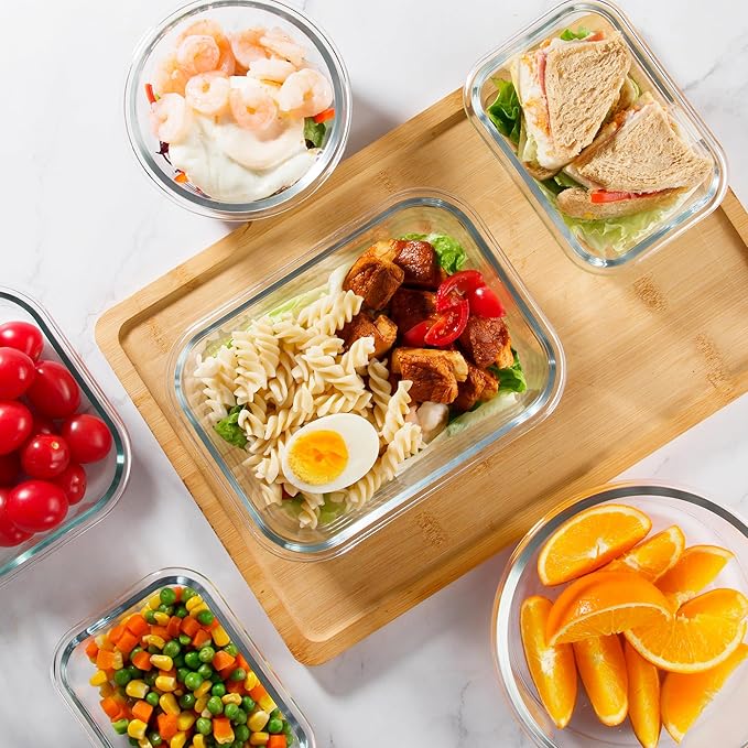 YANGNAY Glass Food Storage Containers Set of 12, Glass Meal Prep Containers with Airtight Lids, Dishwasher Safe, 6 Sizes