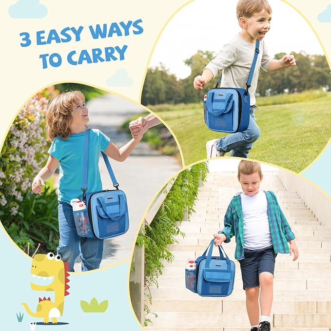 REDSHELL Tactical Lunch Box Kids, Large Insulated Lunch Bag for Boys Girls, Cooler Lunchbag, Square Toddler Lunchbox, School Daycare Lunch Tote Pail with Water Bottle Holder Shoulder Strap, Dark Blue