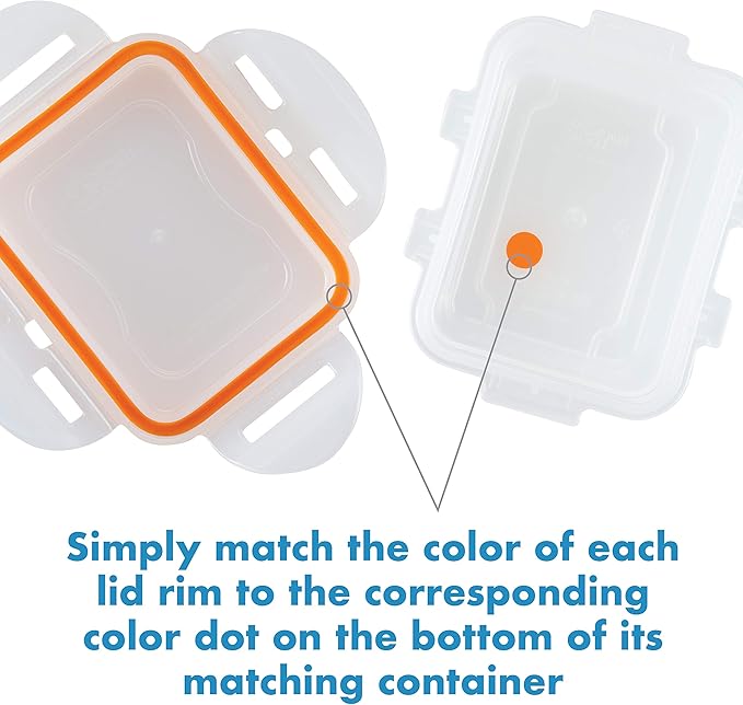 LOCK & LOCK Easy Essentials Color Mates Food Storage lids/Airtight containers, BPA Free, 18 Piece, Clear