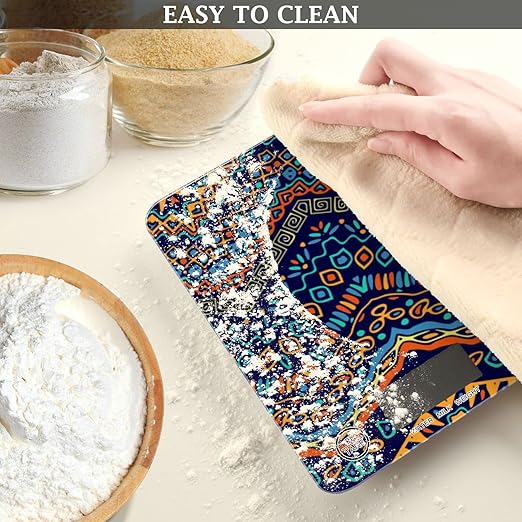Food Scale Kitchen Digital Scale Food Ounces and Grams Dieting Baking Cooking Waterproof Glass Panels LCD Display,4 Units Scale Tare Function Boho