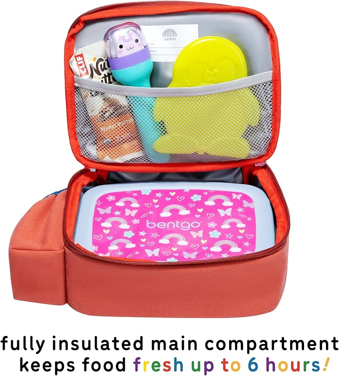 Toddler Lunch Bag for Girls and Boys, Lunch Box for Kids Ages 2–5, Fully Insulated with Padded Handle, Storage Pocket and Water Bottle Pocket, Lightweight, Easy to Clean, BPA-Free - Fox