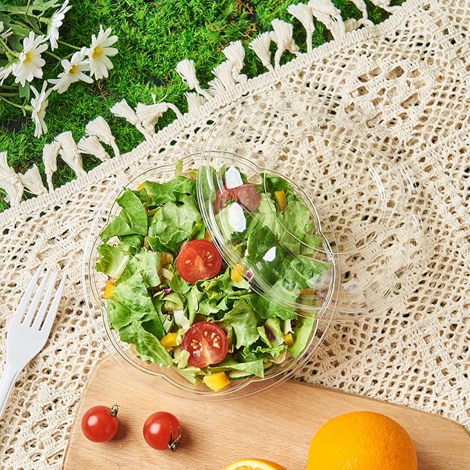 FULING [24 oz. 50 Sets Clear Plastic Salad Bowls with Airtight Lids Disposable To Go Mixing Containers Serving for Fruit, Quinoa, Lunch and Meal Prep