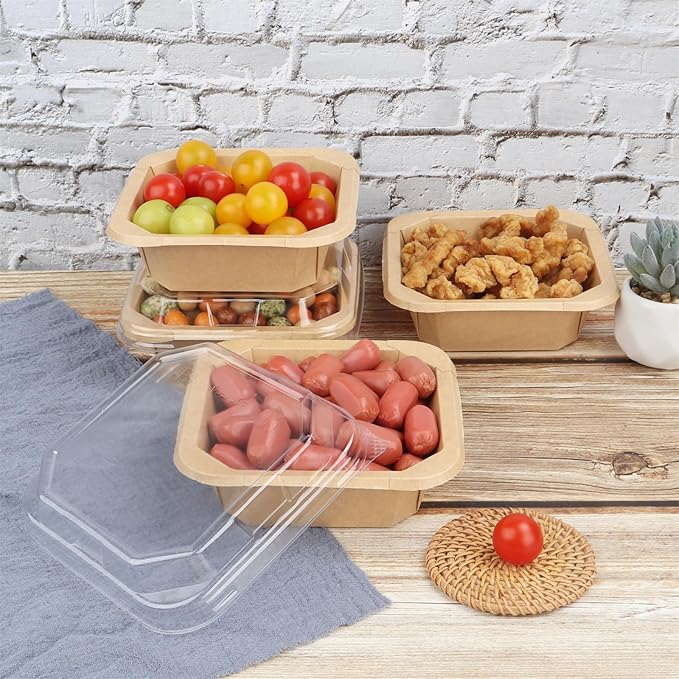 18OZ Disposable Kraft paper bowls with lids,Food containers Soup Bowls Party Supplies Treat Bowls 50 PACK