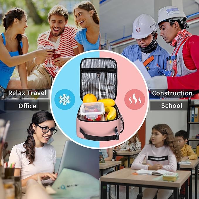 Pink Lunch Bag for Girls Kids Women Washable Thremal Picnic Meal Box for School Office Insulated Cooler Reusable Portable