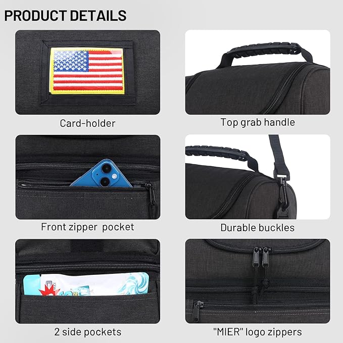 MIER 2 Compartment Lunch Bag for Men Women, Leakproof Insulated Cooler Bag for Work, Dark Grey, Medium
