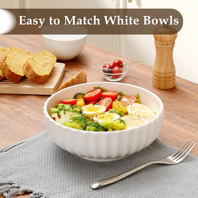 NUTRIUPS 8 in Salad Bowl, 50oz Serving Bowls for Entertaining, 2 Pack Ceramic Bowls Set for Cooking Baking, Microwavable