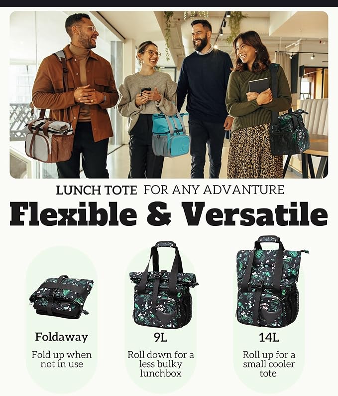 SUNNY BIRD 14L Large Insulated Lunch Bag, Leakproof and Dual Compartment Lunch Cooler Box for Women Adult and Men, Fits 21 Cans (FloralFoliage 01)