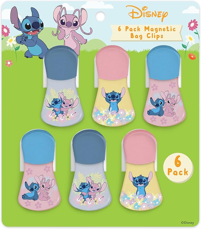 Disney Magnetic Chip Clips – Set of 6 Bag Clips for Food Storage - Mickey, Minnie, Lilo & Stitch, Winnie The Pooh – Durable Airtight Bag Chip Clips for Pantry & Fridge Use