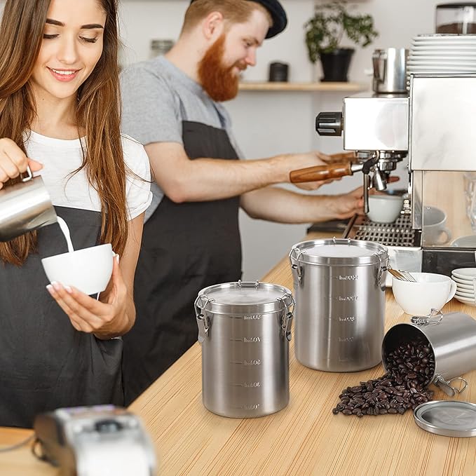 Stainless Steel Coffee Canister | 100% Airtight Metal Food Storage Container with Lid Sealed - Keep Coffee Beans, Sugar, Tea Fresh for Months (56 fl oz)