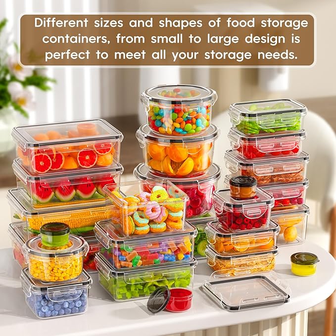 70 Pcs Large Food Storage Containers with Lids Airtight, Total 856OZ Stackable Kitchen Organization Set, BPA-Free Plastic Meal Prep Container with Labels & Marker Pen
