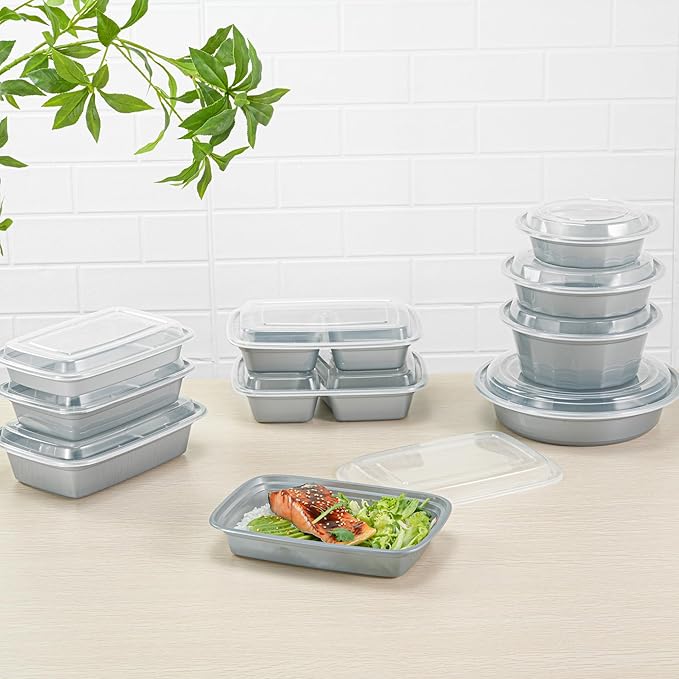 Restaurantware Asporto 28 Ounce Take Out Containers, 100 Food Containers With Lids - Microwavable, Disposable, Silver Plastic To Go Food Containers, No BPA, For Take Out And Delivery