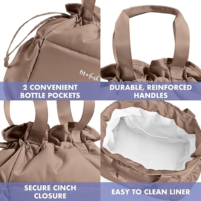 Fit & Fresh Lunch Bag For Women, Insulated Womens Lunch Bag For Work, Stain-Resistant Large Lunch Box For Women With Containers, Cinch Closure Cromwell Bag, Taupe