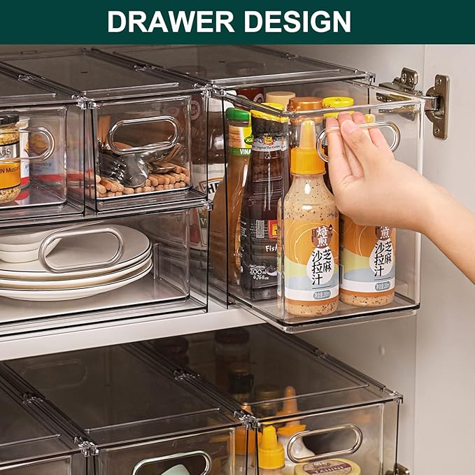 LALASTAR Fridge Organizer And Storage Clear, Large Refrigerator Organizer Bin with Pull-out Drawer, Pantry Organization and Storage, BPA Free, 1 Pack, 9.51QT