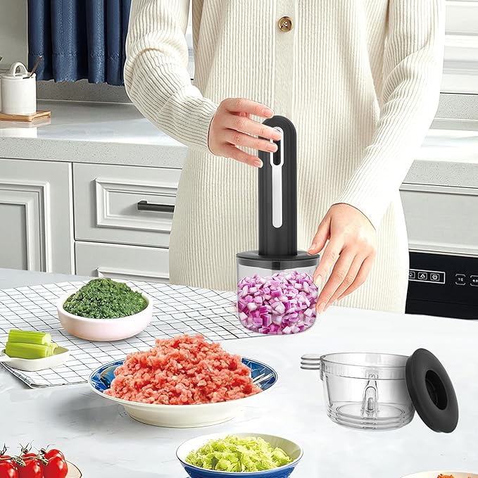 MINI Cordless Food Processor Electric Vegetable Chopper,USB Rechargable Compact Meat Grinder with 4 Cups & 2 Slicers for Baby Foods Kitchen,Mincing Pureeing Onion Garlic Chili & Spices(Black)
