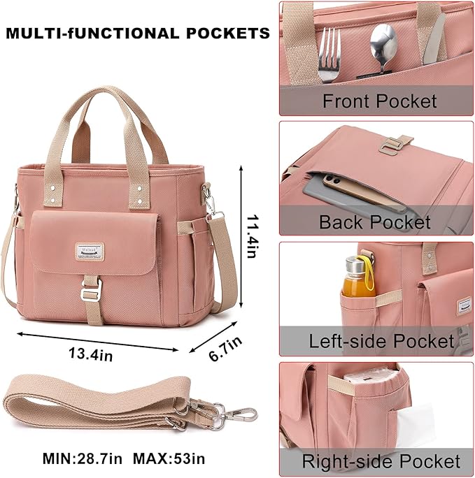 Weitars Lunch Bag for Women Work,Insulated Lunch Box Extra Large Lunch Tote Bag,Wide-Open Tote Cooler Bag With Removable Shoulder Strap with Side Pocket,Lunchbag For Picnic Hiking Beach