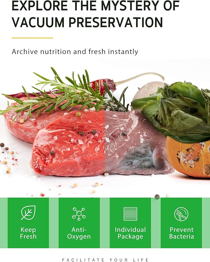 Syntus Vacuum Sealer Bags for Food, 4 Rolls 11" x 50' Commercial Grade Bag Rolls, BPA Free Food Vac Bags for Storage, Meal Prep or Sous Vide