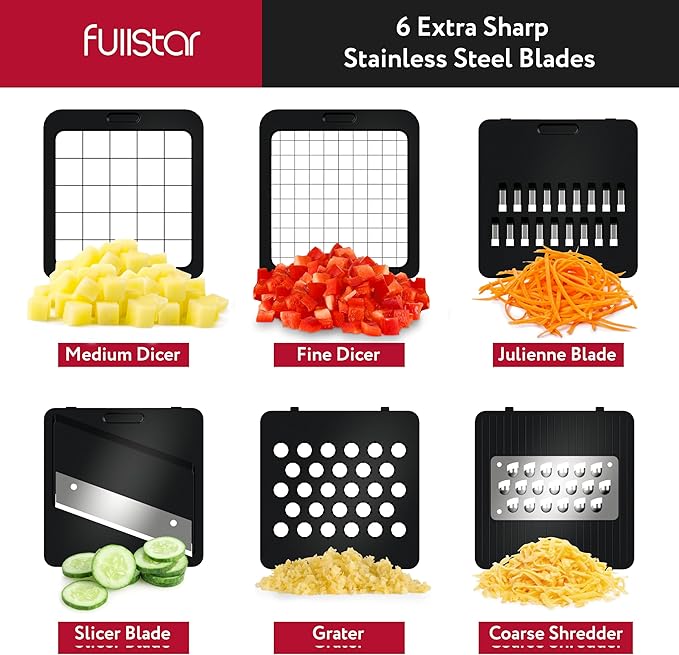 Fullstar Vegetable Chopper, Mandoline Slicer - Cheese Grater, Food Chopper with Container, Kitchen Gadgets, Home Essentials (6-in-1, Full White)