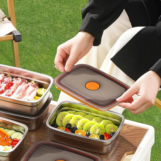 4pcs Stainless Steel Containers with Lids, Reusable Food Storage Containers, Stainless Steel Lunch Box for Office Travel