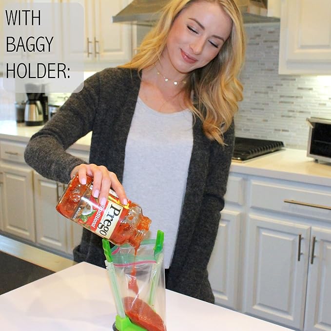 Jokari Adjustable Baggy Rack Stand 2 Pack Hands Free Food Storage Bag Holder Stand for Freezer and Sandwich Bags Clip Stand for Pouring Leftovers or Drying Reusable Ziploc Bags