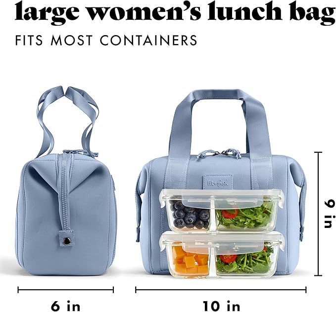 Fit & Fresh Neoprene Lunch Bag For Women, Insulated Womens Lunch Bag For Work, Tear & Stain Resistant Large Lunch Box For Women With Containers and Ice, Machine Washable Remi Lunch Bag, Slate Blue
