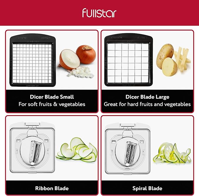 Fullstar Vegetable Chopper and Spiralizer - Food Chopper with Container, Fruit Slicer, Kitchen Gadgets & Accessories, Home Essentials (4 in 1, Clear)