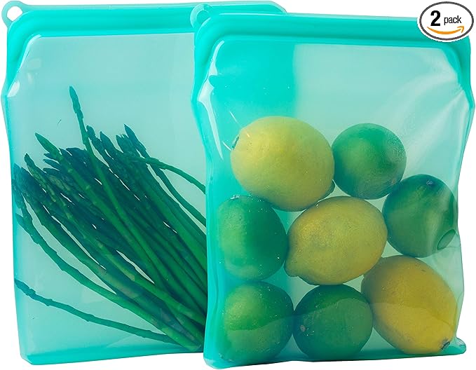 2-XL 100% Silicone Reusable Storage Bags - Freezer, Eco-Friendly, Food-Grade, Leak-Proof Zipper - For Food Storage (Two-1/2 Gal / 8 Cups)