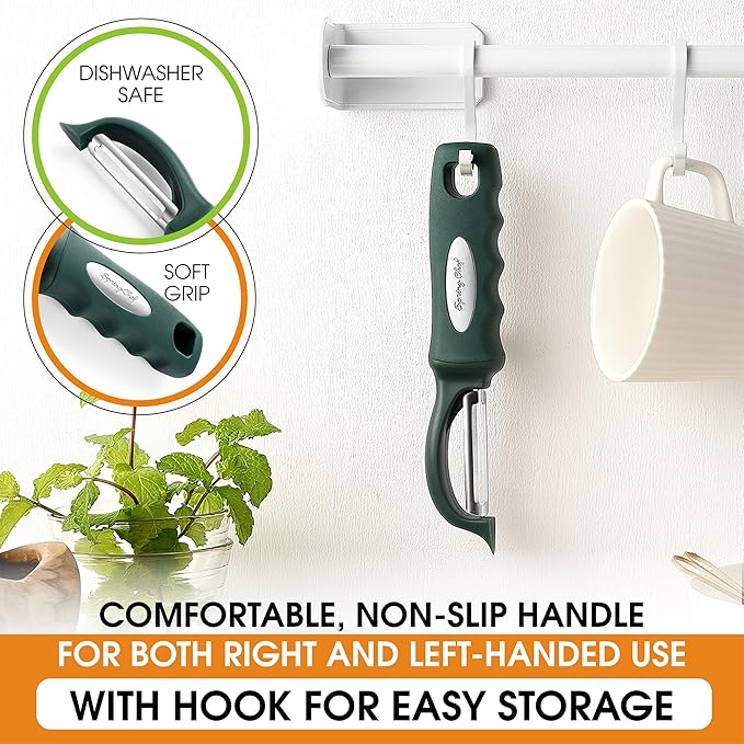 Spring Chef Premium Swivel Vegetable Peeler, Pine Green & Stainless Steel Magnetic Measuring Cups, Set of 7, Black - 2 Product Bundle