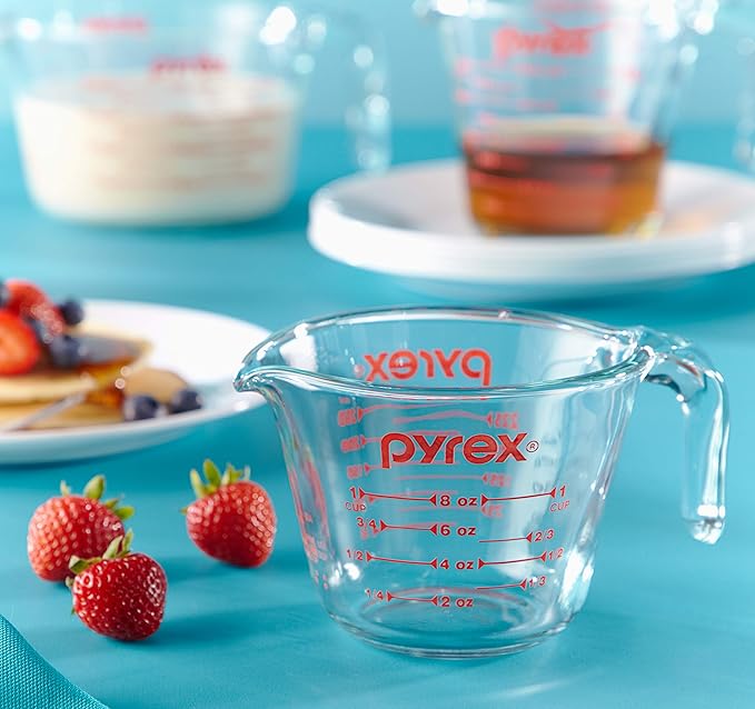 Pyrex Simply Store 6-Pc Glass Food Storage Container Set with Lids, 3-Cup, 6-Cup, & 11-Cup Rectangular & 3 Piece Glass Measuring Cup Set, Includes 1-Cup, 2-Cup, and 4-Cup Tempered Glass