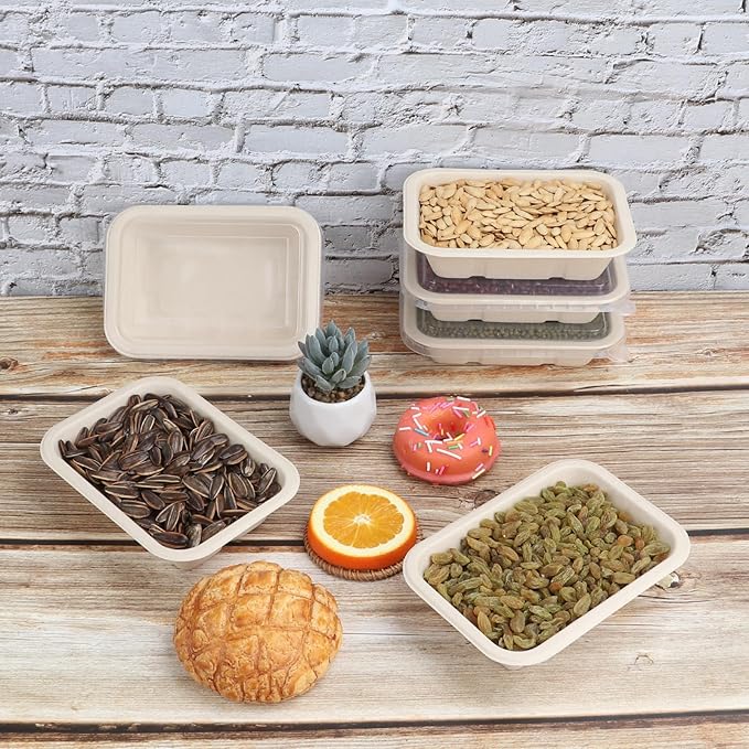 17 ozDisposable Sugarcane Fiber bowls with lids, Compostable Fiber 50 Pack paper bowls