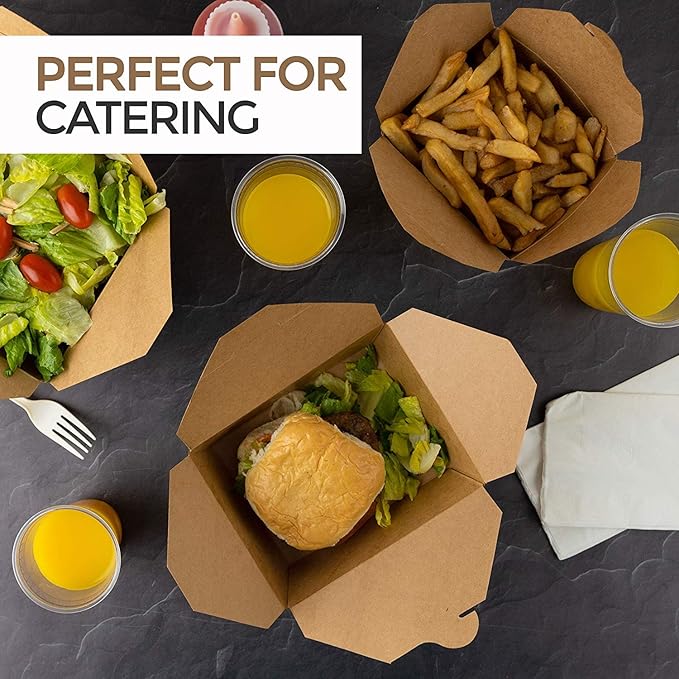 Stock Your Home Microwaveable Kraft Brown Take Out Boxes 71 oz (40 Pack) Leak and Grease Resistant Food Containers - Recyclable Lunch Box - to Go Containers for Restaurants, Catering and Parties