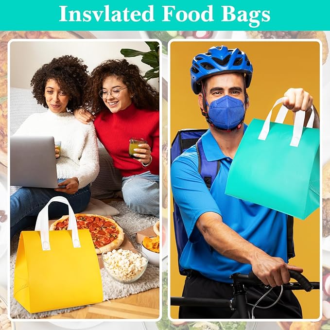 40pcs Insulated Take Away Bags,Thermal Insulation Food Bag for Coffee,Milky Tea,Take-away Dinner,Fresh Seafood,Cold or Warm Food drive for Restaurant,Retail Store or Picnic/BBQ (four colors)