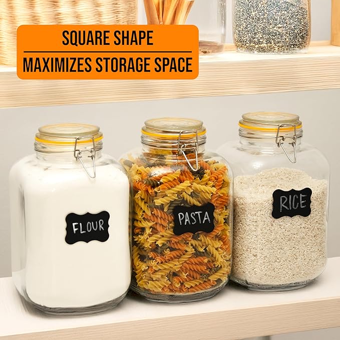 Galashield Gallon Glass Jars with Airtight Lid Large Glass Flour Sugar Storage Containers Canisters Leak-proof Lid Labels and Marker (2 Pack)