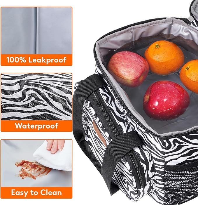 Lifewit Large Lunch Bag Insulated Lunch Box Soft Cooler Cooling Tote for Adult Men Women, Zebra Stripes 12-Can (9L)